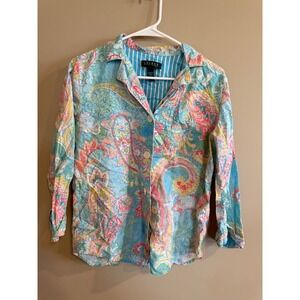 Lauren Ralph Lauren Womens Pajama Set Top Pants Blue Paisley Cotton Size S